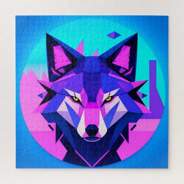 Futuristic Neon Wolf Face in Geometric Art Jigsaw Puzzle (Vertical)