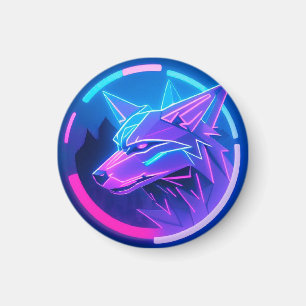 Futuristic Neon Wolf Face in Geometric Art Magnet