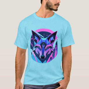 Futuristic Neon Wolf Face in Geometric Art T-Shirt