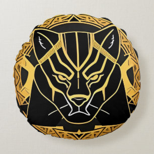 Futuristic Panther Emblem with Metallic Details Round Cushion