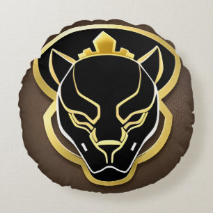 Futuristic Panther Emblem with Metallic Details Round Cushion