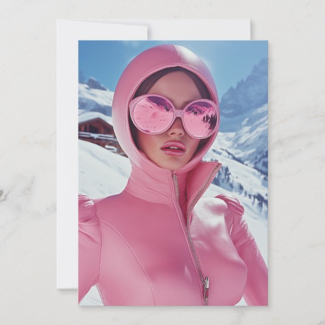 Futuristic Pink Ski Fashion - Stylish Winter Glam Invitation (Front)