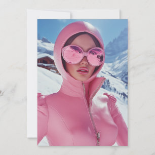 Futuristic Pink Ski Fashion - Stylish Winter Glam Invitation