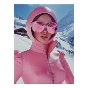 Futuristic Pink Ski Fashion - Stylish Winter Glam Poster