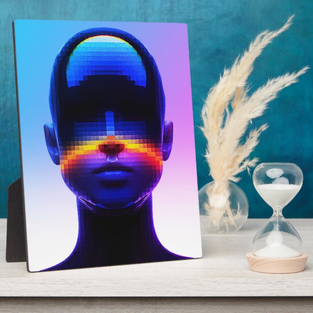 Futuristic Pixel Art Portrait – Digital Abstract Plaque (Side)
