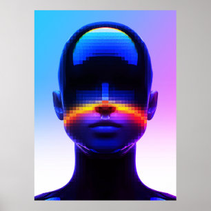 Futuristic Pixel Art Portrait – Digital Abstract Poster
