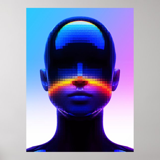 Futuristic Pixel Art Portrait – Digital Abstract Poster (Front)