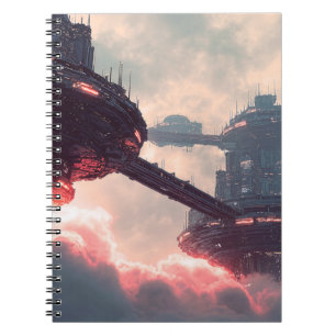 Futuristic platforms in the clouds at twilight notebook