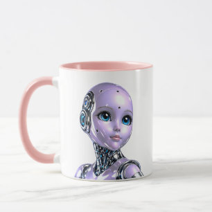 Futuristic Porcelain Android Girl Illustration Mug