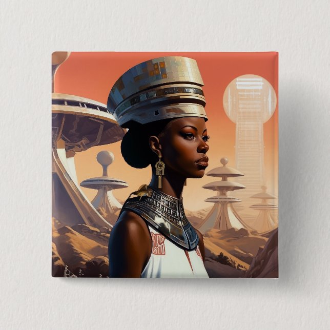 Futuristic Queen Afrofuturistic Science Fiction 15 Cm Square Badge (Front)