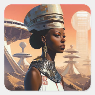 Futuristic Queen Afrofuturistic Science Fiction Square Sticker