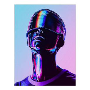 Futuristic Rainbow Chrome Portrait Wall Art