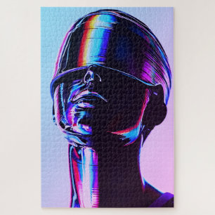 Futuristic Rainbow Chrome Portrait Wall Art Jigsaw Puzzle