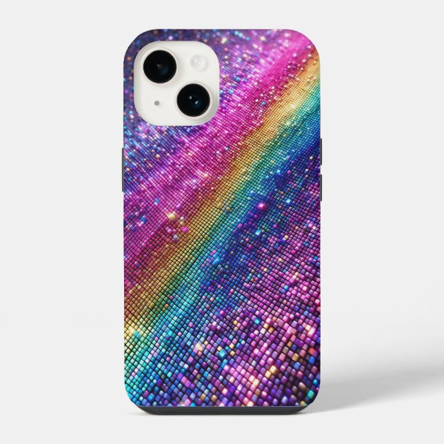 Futuristic Rainbow Pixel Sparkle Gradient Luxury M iPhone Case (Back)