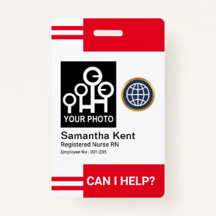 Futuristic Red Stripes Photo Template Employee ID ID Badge