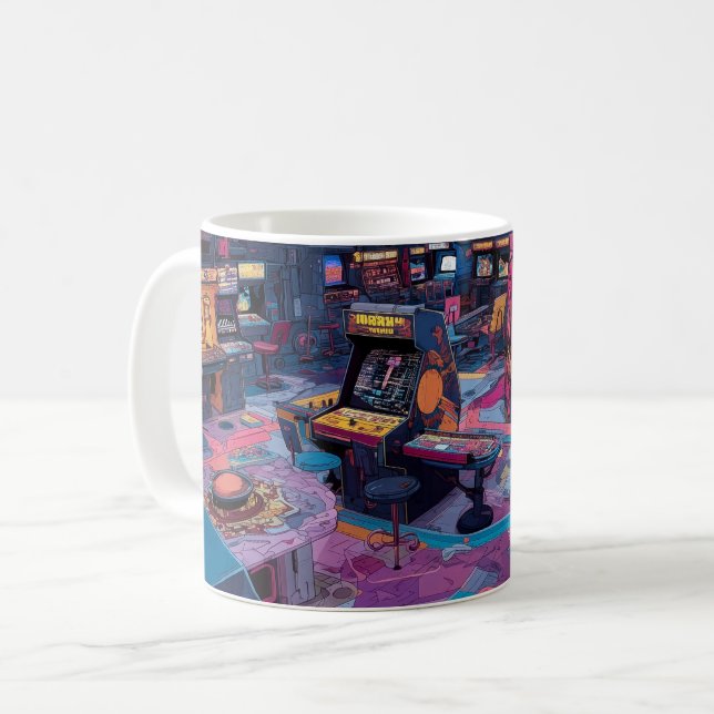 Futuristic Retro Arcade in Outer Space Coffee Mug (Front Left)