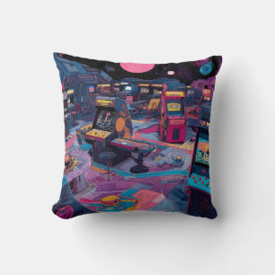Futuristic Retro Arcade in Outer Space Cushion