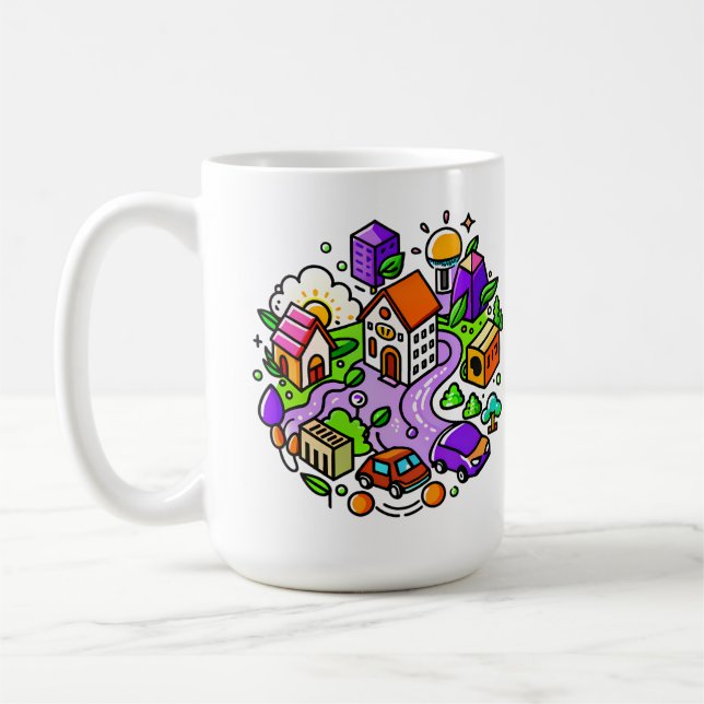Futuristic Ride: Psychedelic Car Journey Coffee Mug (Left)