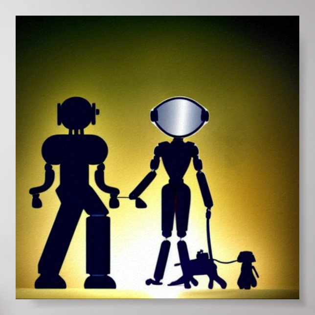 Futuristic Robo-Pup: A Sci-Fi Twist on Dog Walking Poster (Front)