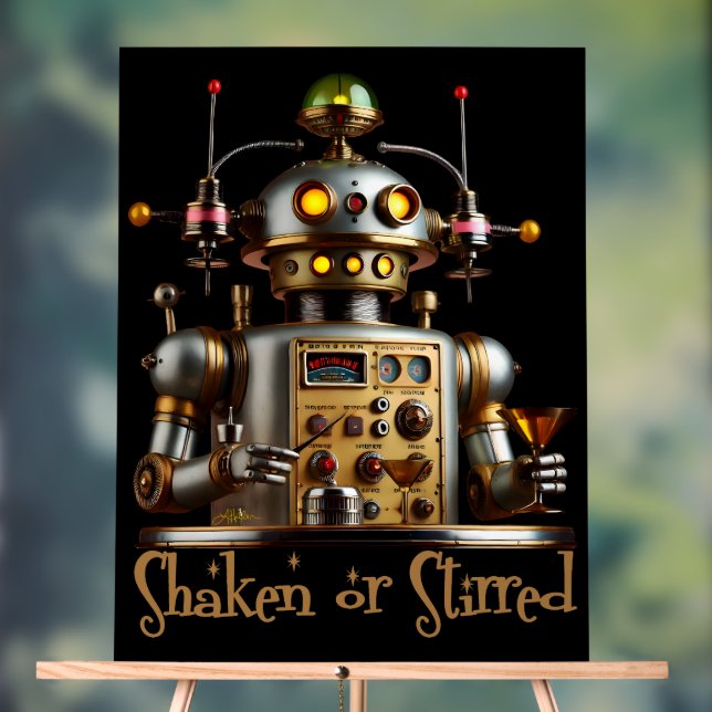 Futuristic Robot Bartender "Shaken or Stirred" Acrylic Sign (Neutral)