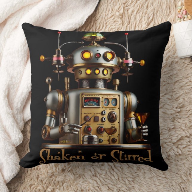 Futuristic Robot Bartender "Shaken or Stirred" Cushion (Blanket)