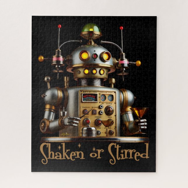 Futuristic Robot Bartender "Shaken or Stirred" Jigsaw Puzzle (Vertical)