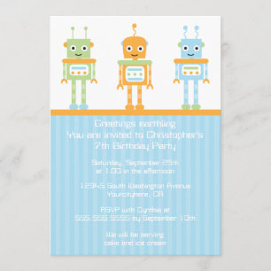 Futuristic robot boy's birthday party invitation
