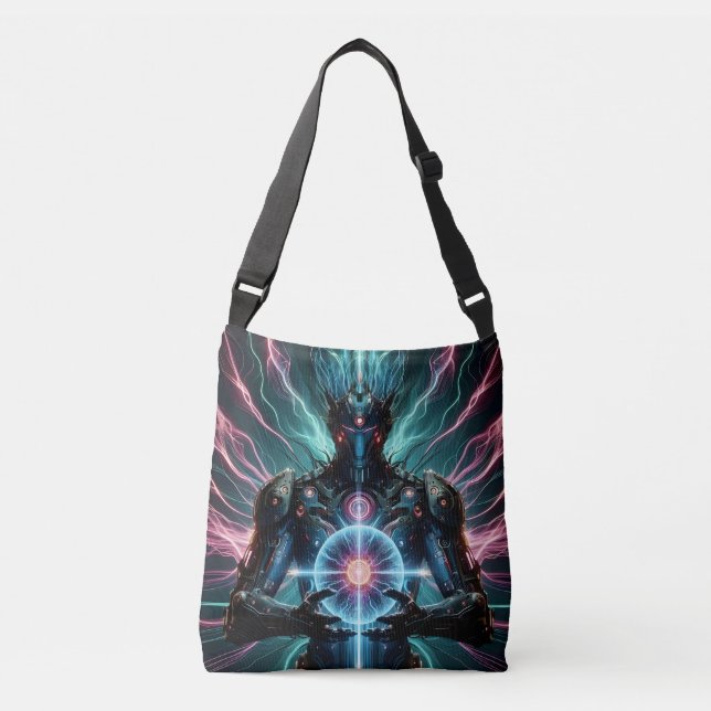 Futuristic Robot Cosmic Core Cyberpunk Crossbody Bag (Front)