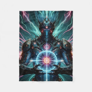 Futuristic Robot Cosmic Core Cyberpunk Fleece Blanket