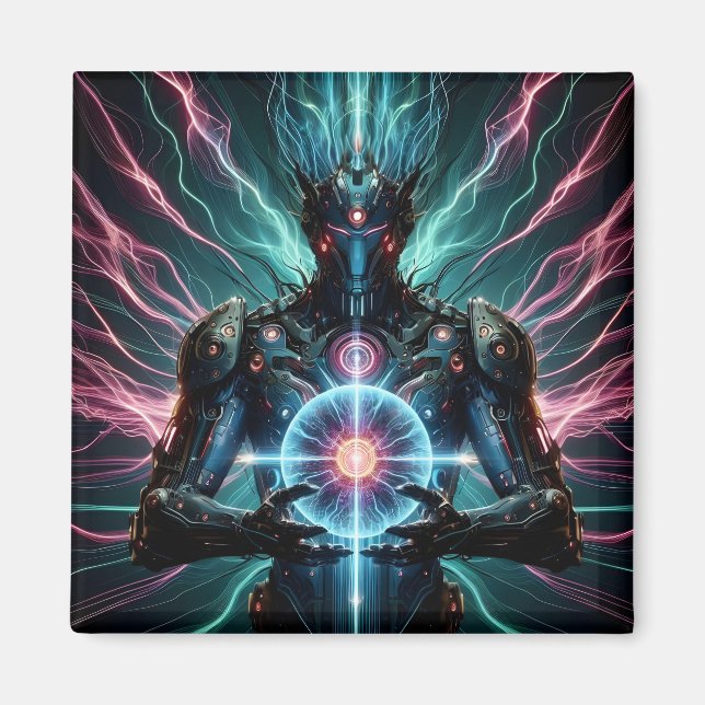 Futuristic Robot Cosmic Core Cyberpunk Magnet (Front)