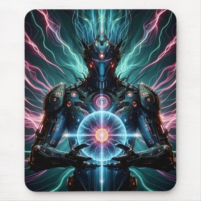 Futuristic Robot Cosmic Core Cyberpunk Mouse Mat (Front)