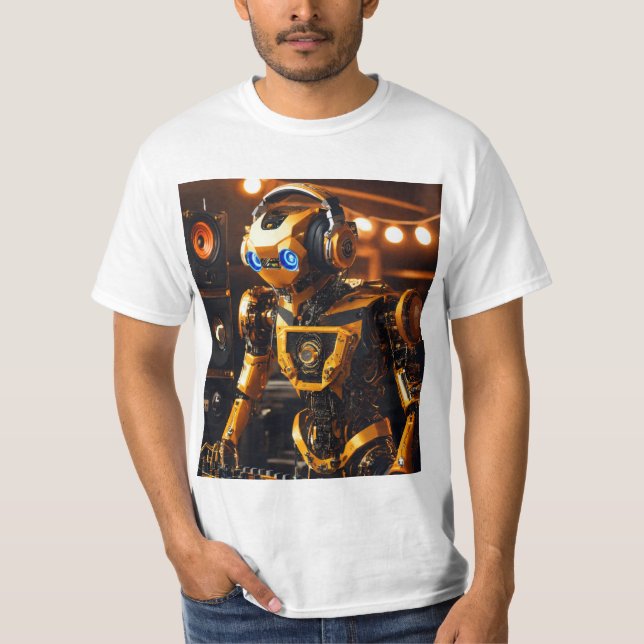 Futuristic Robot DJ – Innovating the Music Scene T-Shirt (Front)