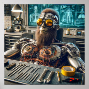 Futuristic Robot Engineer Poster