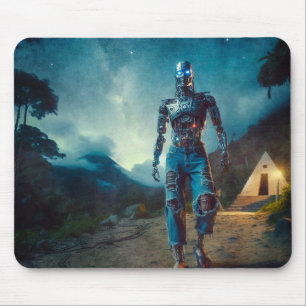 Futuristic Robot in Ancient Landscape Mouse Mat