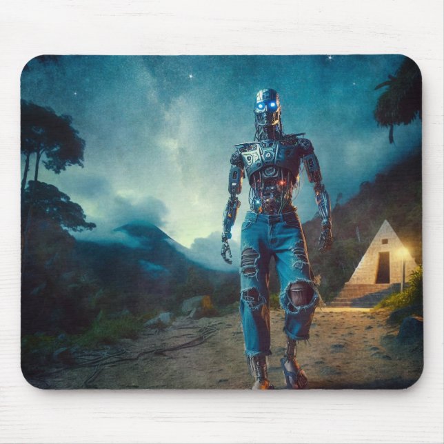 Futuristic Robot in Ancient Landscape Mouse Mat (Front)