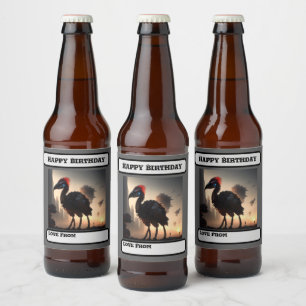Futuristic Robotic Emu, Birthday Beer Bottle Label