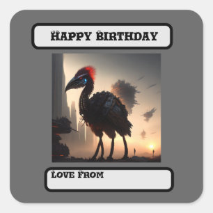 Futuristic Robotic Emu, Birthday Square Sticker