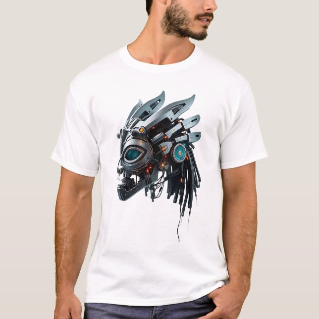 Futuristic Robotic Tribal Mask Design T-Shirt (Front)