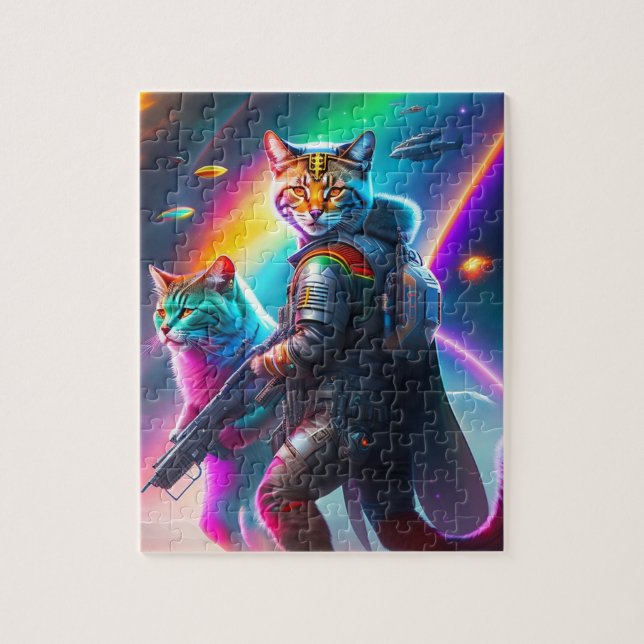 Futuristic Sci-Fi Astronaut Warriors Cats Jigsaw Puzzle (Vertical)