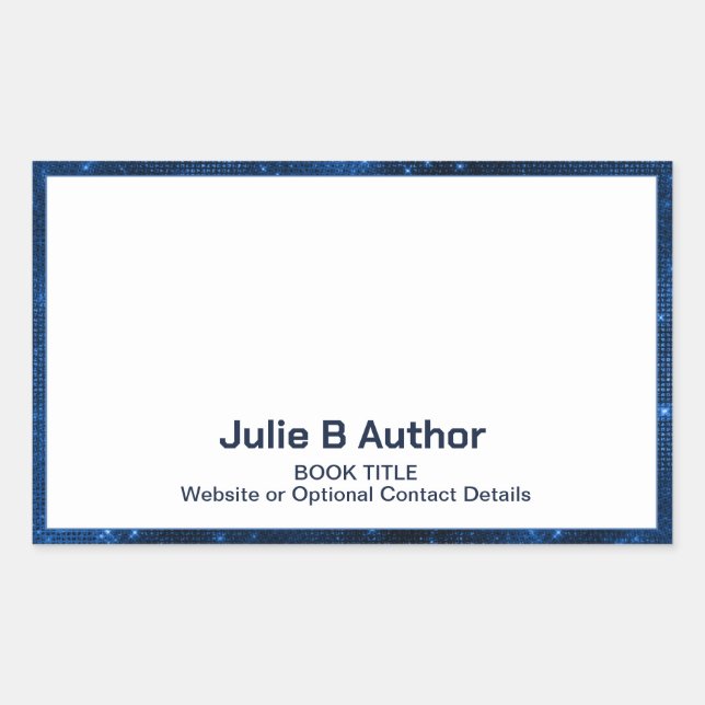 Futuristic Sci Fi Blue Border Author Book Plate Rectangular Sticker (Front)