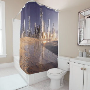 Futuristic Sci-Fi City Reflected In Desert Sands Shower Curtain
