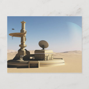Futuristic Sci-Fi desert outpost building Postcard