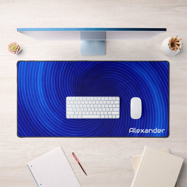 Futuristic Sci Fi Neon Blue Swirls Custom Gaming Desk Mat (Office 1)