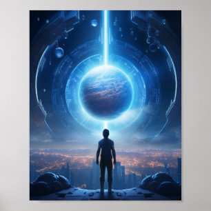 Futuristic Sci-Fi Planets and Spaceships Poster