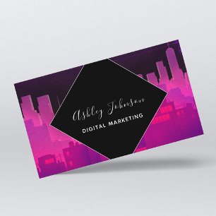 Futuristic Sci-Fi Retro City Digital Marketing  Business Card