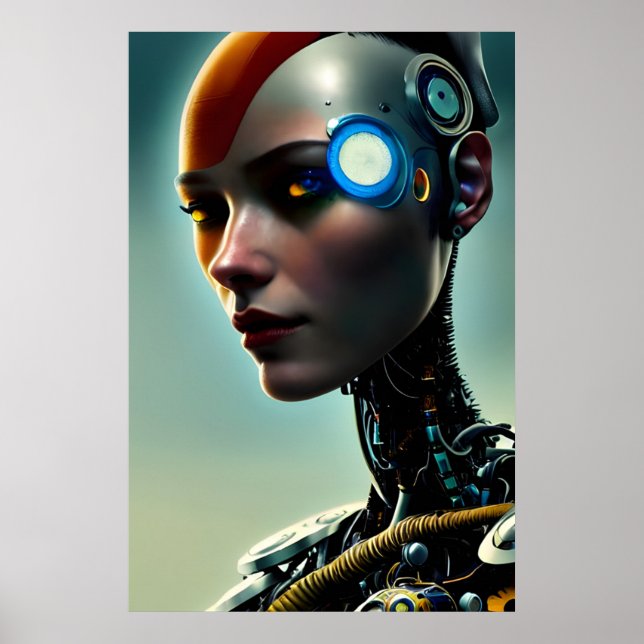 Futuristic Science Fiction Cyborg Lady Wall Art  (Front)
