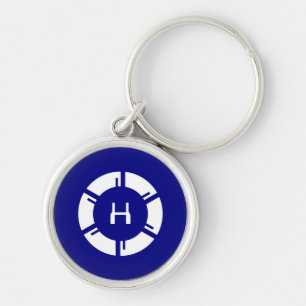 Futuristic SciFi Circle With Custom Monogram Blue Key Ring