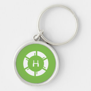 Futuristic SciFi Circle With Custom Monogram Green Key Ring