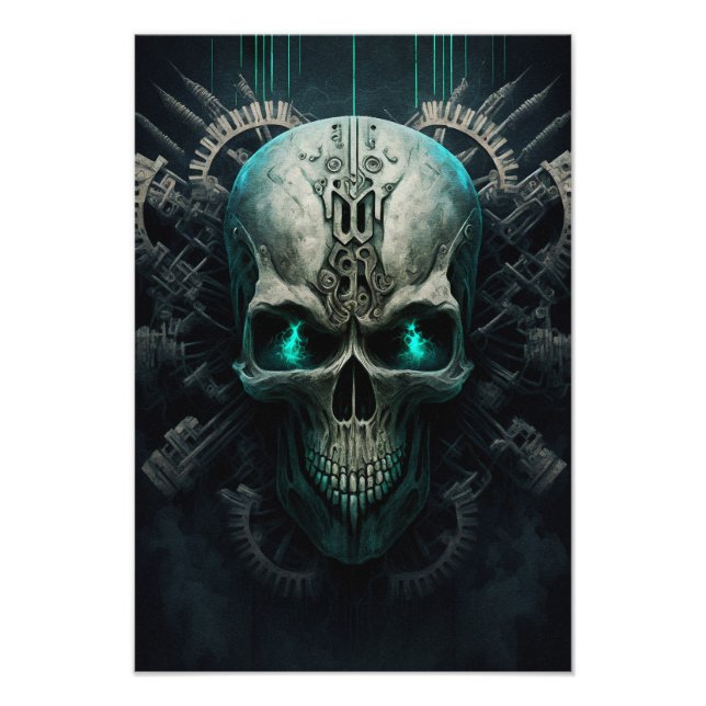Futuristic Skull with Glowing Background Photo Print (Front)