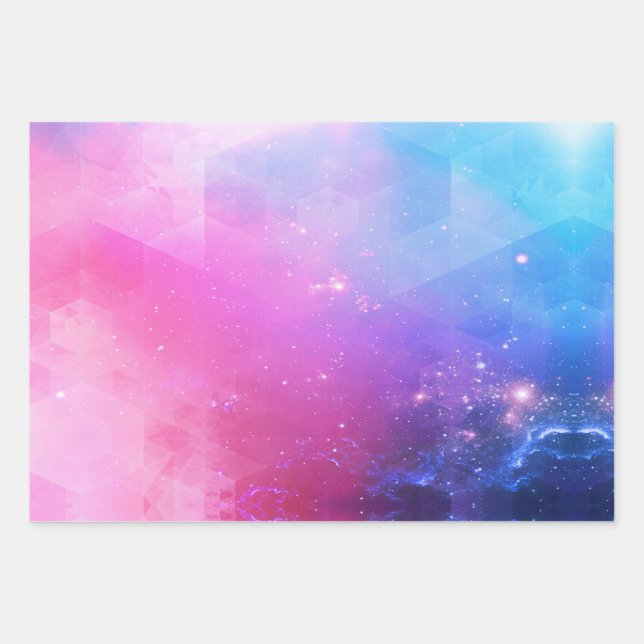 Futuristic Space Pink Blue Ombre Fantasy  Wrapping Paper Sheet (Front)